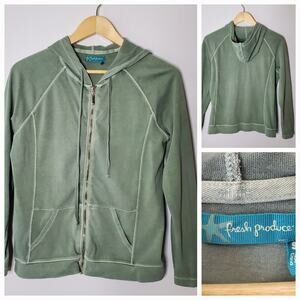 Fresh Produce Washed Green full zip hoodie sweatshirt Size small